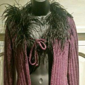 XOXO Boa Collar Open Front Tie Sweater